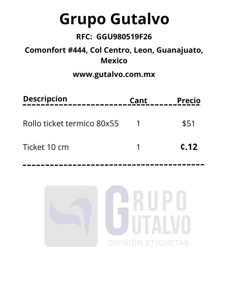 Ticket Termico personzalizado 80mm x 55m (1 Pz)