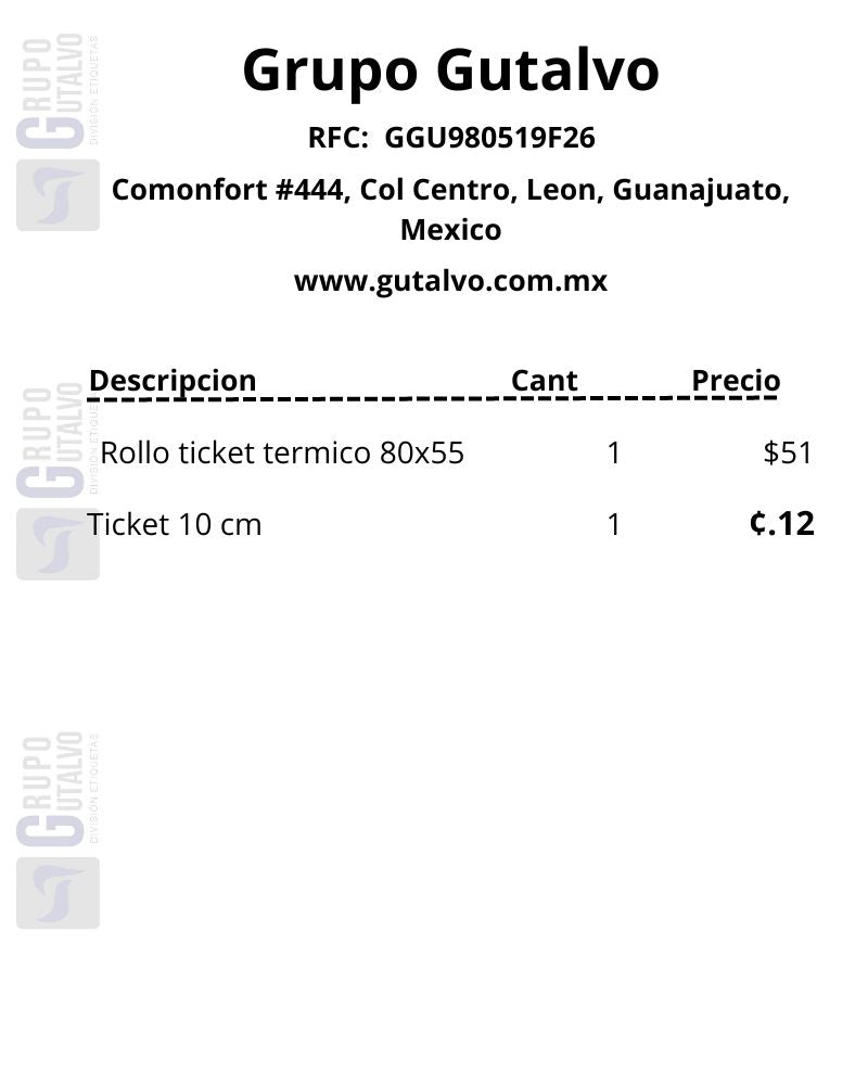 Ticket Termico personzalizado 80mm x 55m (1 Pz)